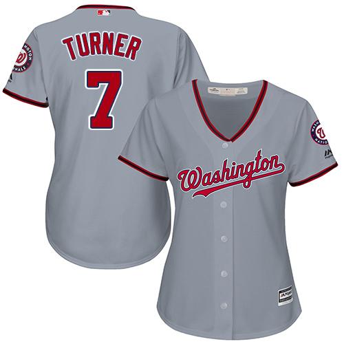 Nationals #7 Trea Turner Grey Road Women's Stitched MLB Jersey
